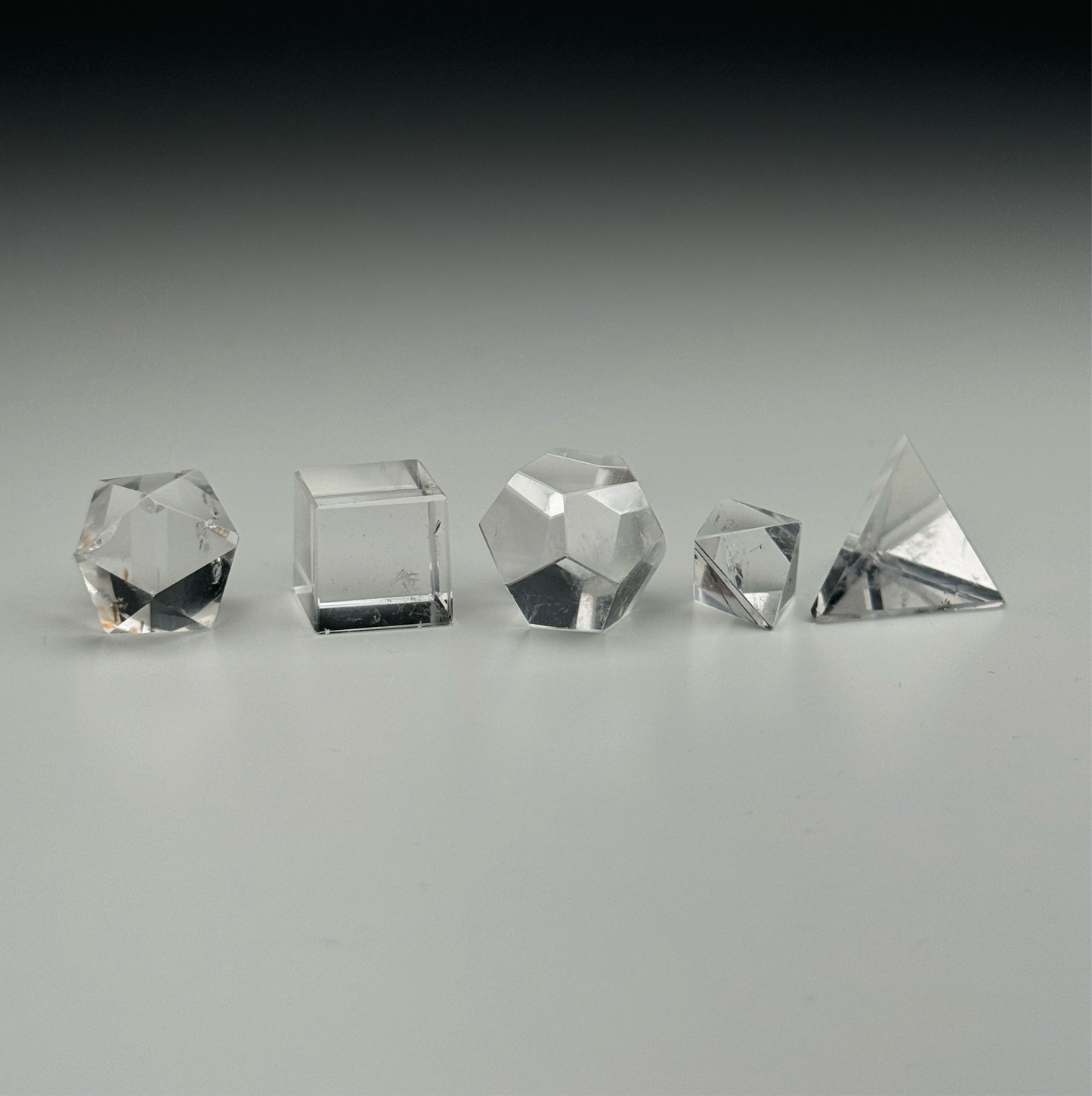 CLEAR QUARTZ PLATONIC SOLIDS SET