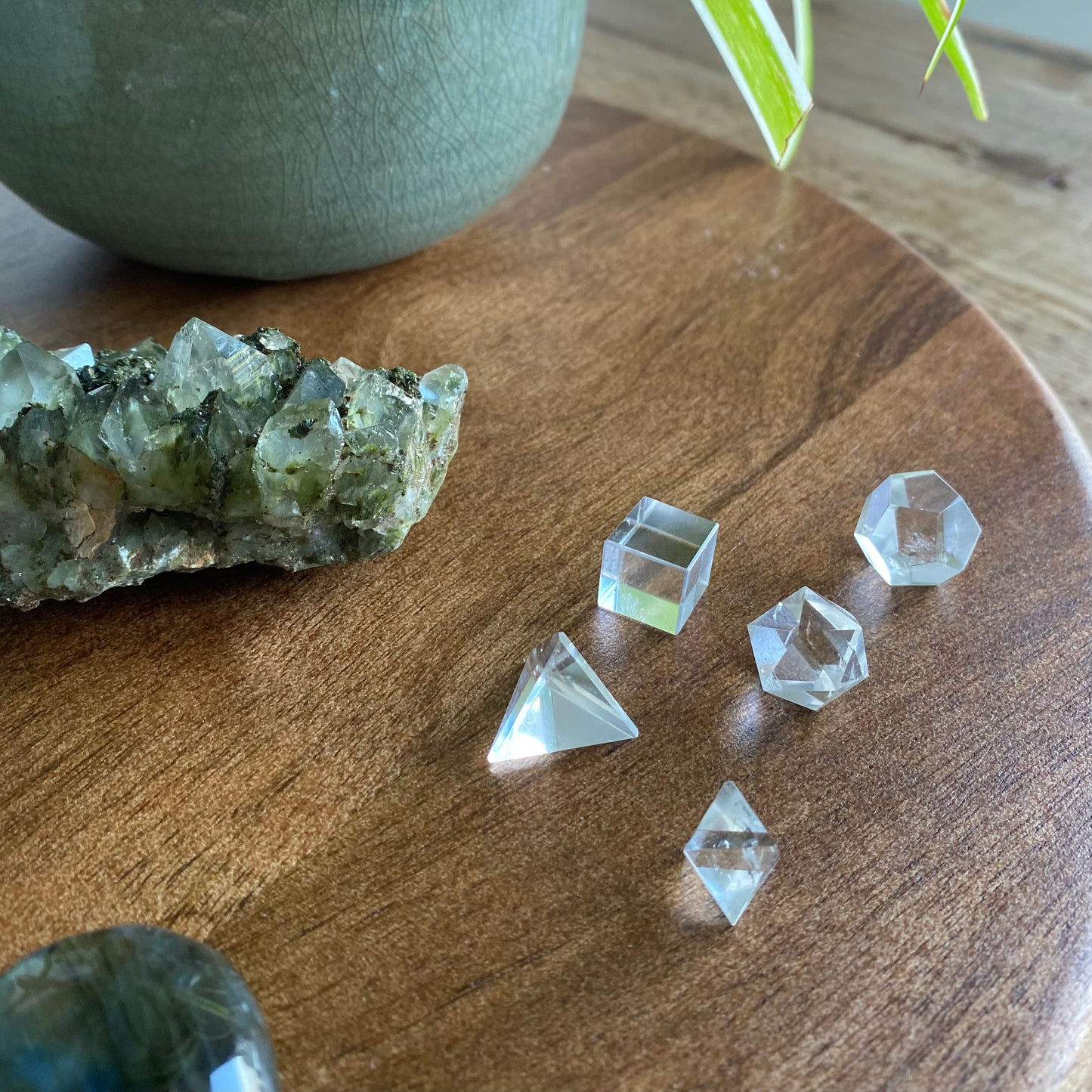 CLEAR QUARTZ PLATONIC SOLIDS SET
