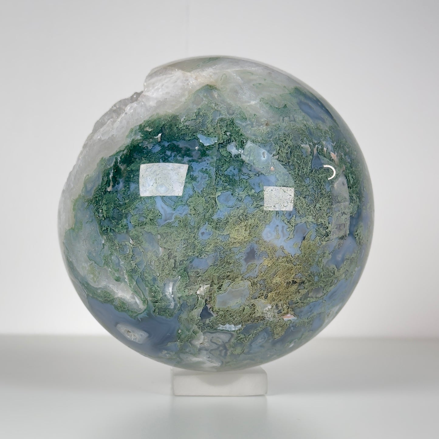 moss agate geode sphere