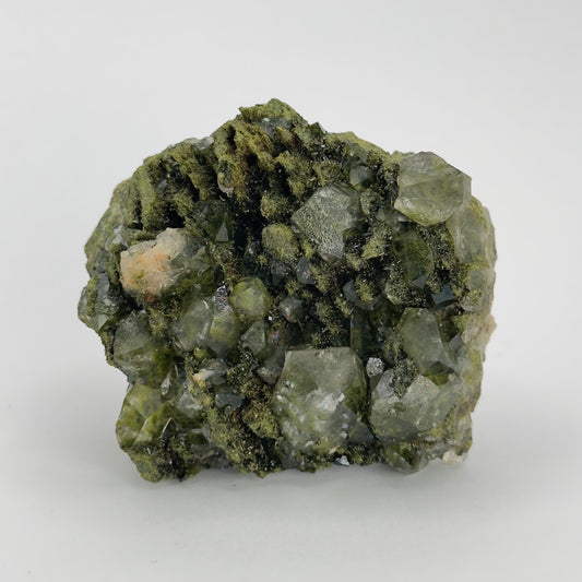 forest epidote cluster with clear quartz