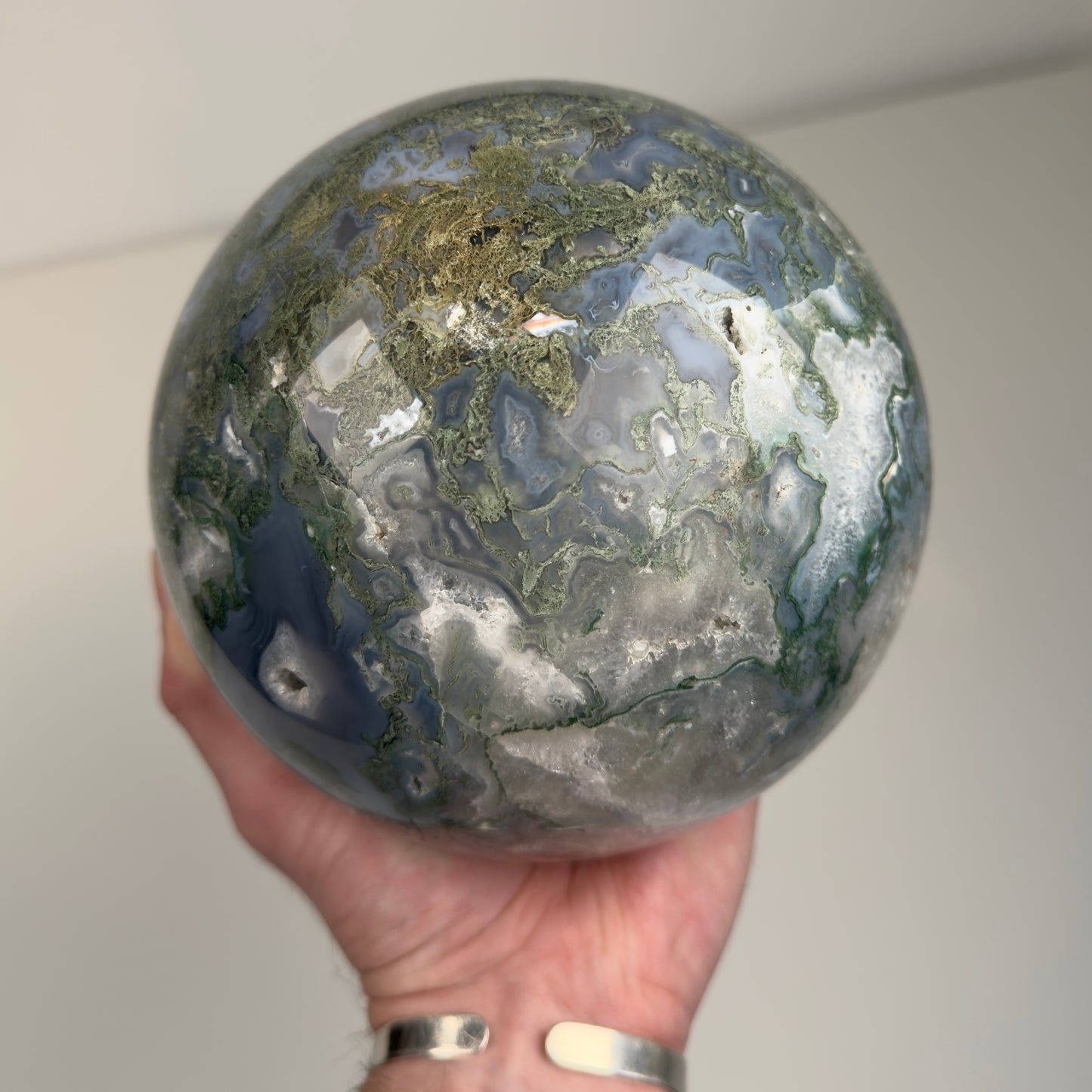 moss agate geode sphere