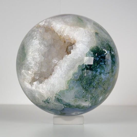 moss agate geode sphere